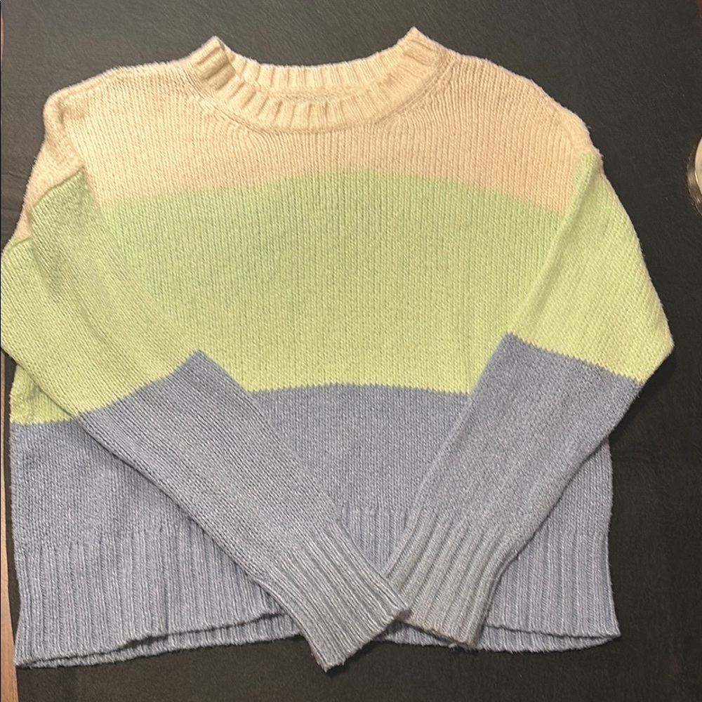 Women’s American Eagle Cream, Mint, and Blue Knit Sweater
